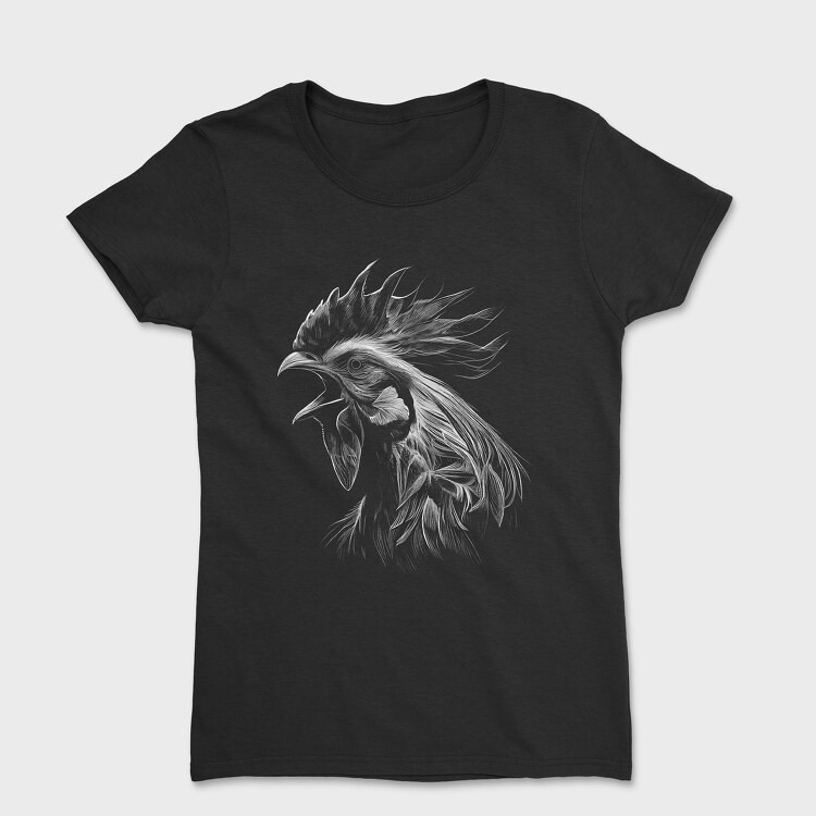 Tricou Femei, Rooster Head Monochrome