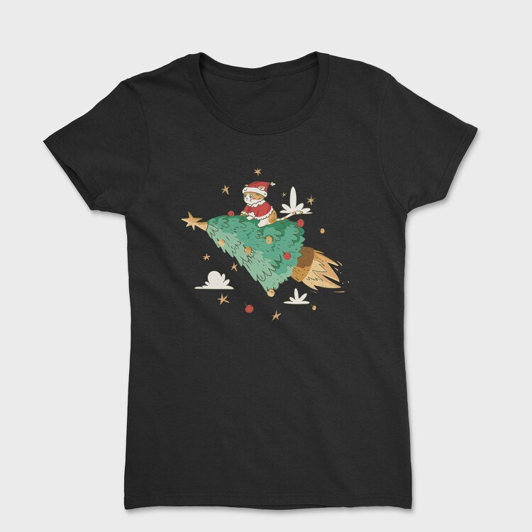 Tricou Femei, Santa Cat Christmas Tree