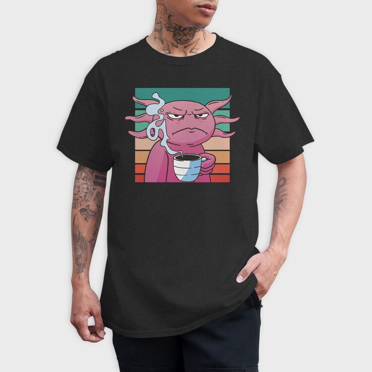 Angry Axolotl With Coffee, Tricou Barbati (Unisex)
