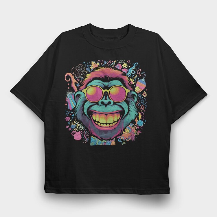 Psychedelic Ape Wearing Sunglasses, Tricou Oversize Barbati (Unisex)