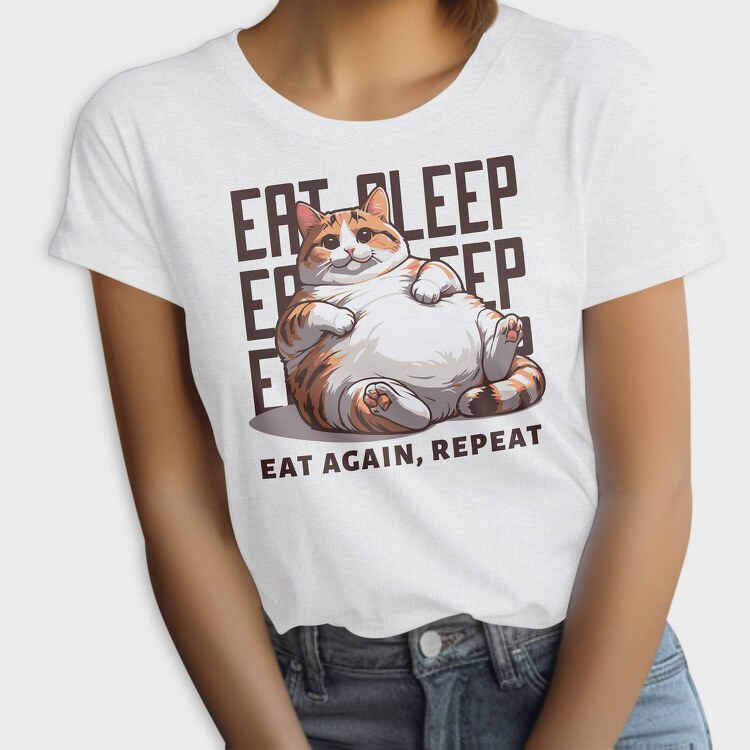 Lazy Cat Quote Eat Sleep Repeat, Tricou Femei