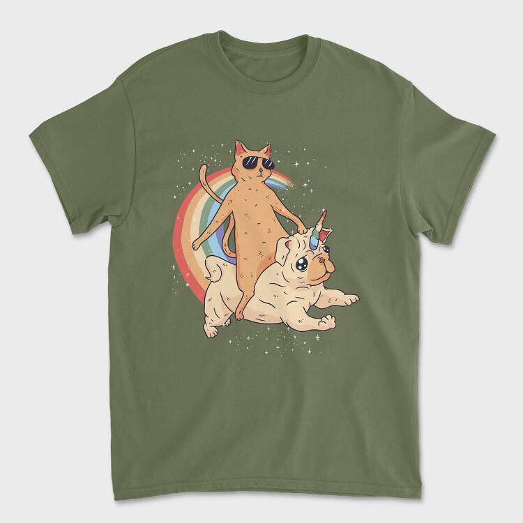 Cat Riding Dog Unicorn, Tricou Barbati (Unisex)