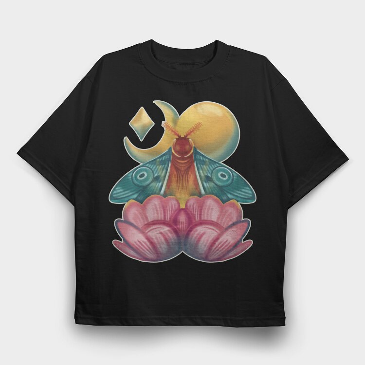 Moth Insect With Lunar Flowers, Tricou Oversize Barbati (Unisex)
