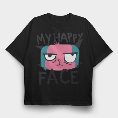 Angry Cat Face My Happy Face, Tricou Oversize Barbati (Unisex)
