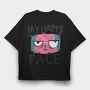 Angry Cat Face My Happy Face, Tricou Oversize Barbati (Unisex)