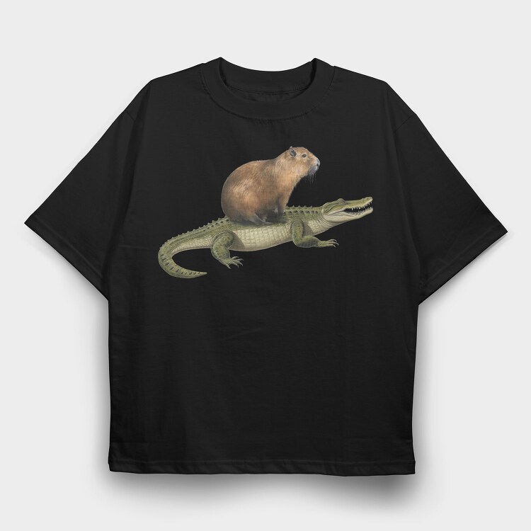 Capybara And Crocodile, Tricou Oversize Barbati (Unisex)