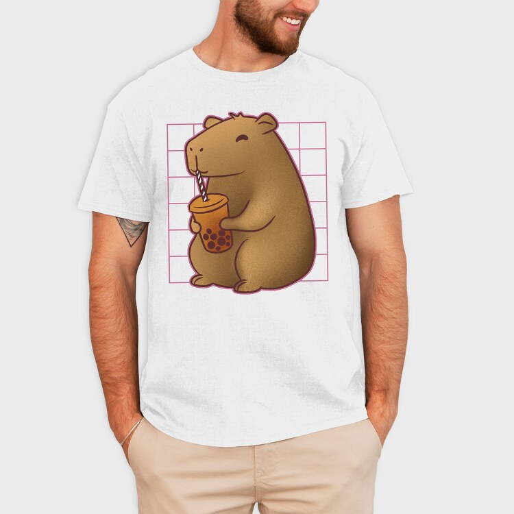Capybara Drinking A Cup Of Tea Boba Tote, Tricou Barbati (Unisex)