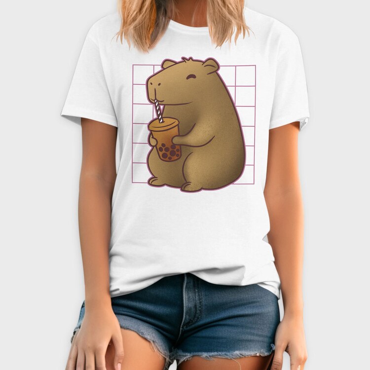 Capybara Drinking A Cup Of Tea Boba Tote, Tricou Barbati (Unisex)