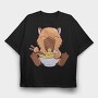 Capybara Eating Ramen Capibara, Tricou Oversize Barbati (Unisex)