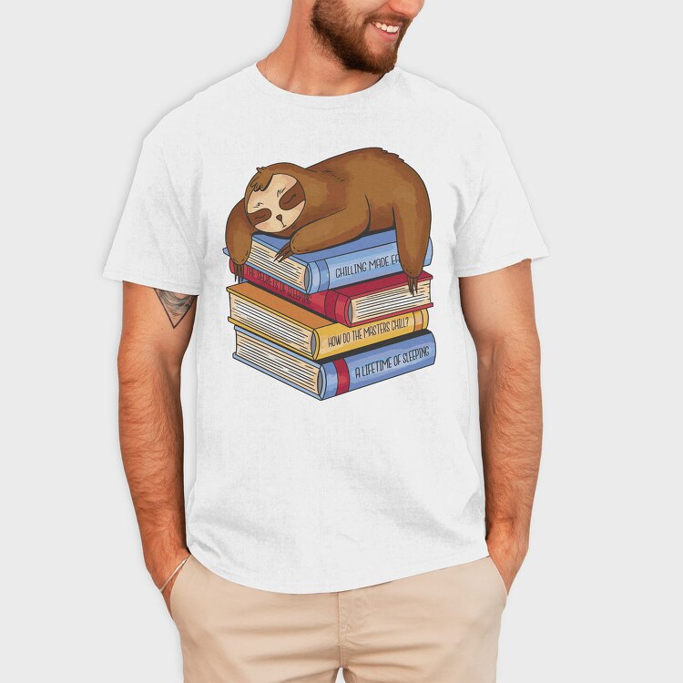 Librarian Sloth Sleeping Books, Tricou Barbati (Unisex)