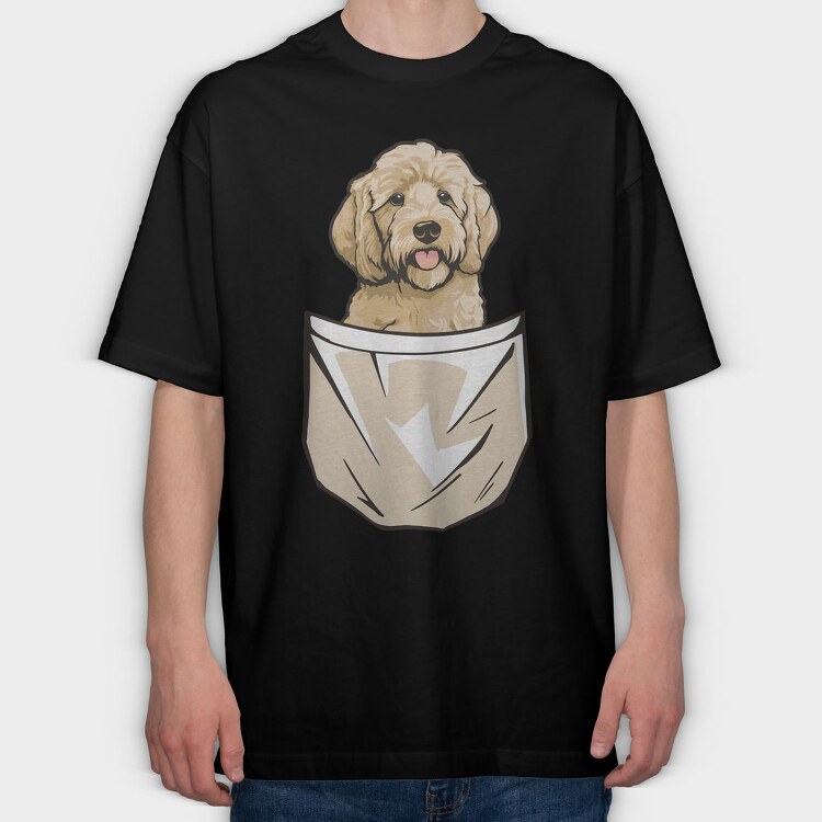 Golden Doodle Dog Pocket, Tricou Oversize Barbati (Unisex)