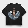 Lighthouse And Waves Sea, Tricou Oversize Barbati (Unisex)