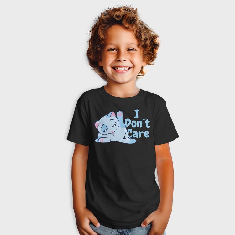 Cartoon Cat Licking I Don T Care, Tricou Copii