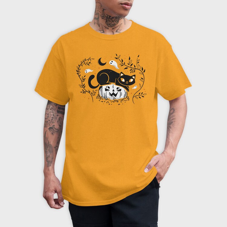 Pumpkin Cat Halloween Illustration 2, Tricou Barbati (Unisex)