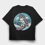 Skiing Unicorn Winter Scene Sky, Tricou Oversize Barbati (Unisex)