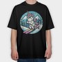 Skiing Unicorn Winter Scene Sky, Tricou Oversize Barbati (Unisex)