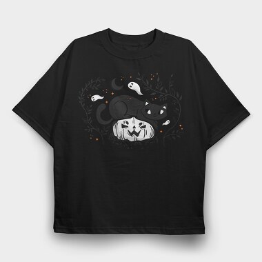 Pumpkin Cat Halloween Illustration 2, Tricou Oversize Barbati (Unisex)