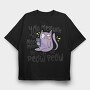 Cartoon Cat With Gun Meow Peow, Tricou Oversize Barbati (Unisex)