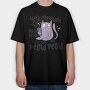 Cartoon Cat With Gun Meow Peow, Tricou Oversize Barbati (Unisex)