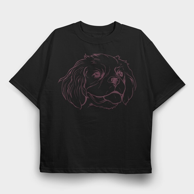 Line Stroke Cavalier Dog, Tricou Oversize Barbati (Unisex)