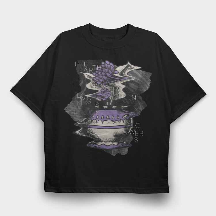 Purple Glitchy Flowers Nature Vase 10, Tricou Oversize Barbati (Unisex)