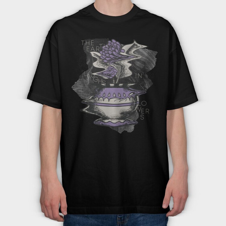 Purple Glitchy Flowers Nature Vase 10, Tricou Oversize Barbati (Unisex)