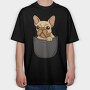 Cute Pug Dog In Pocket French Bulldog, Tricou Oversize Barbati (Unisex)