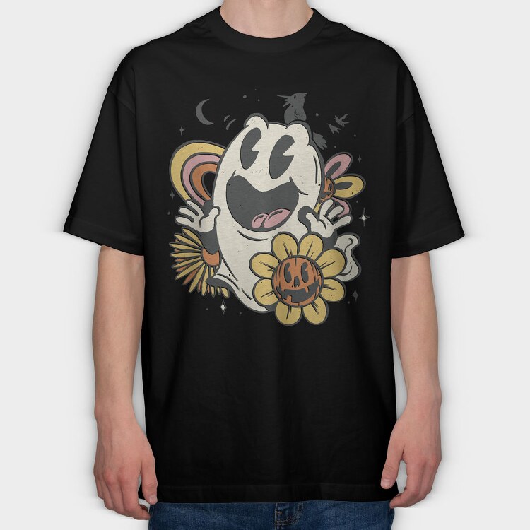 Cute Retro Ghost Halloween Vintage, Tricou Oversize Barbati (Unisex)
