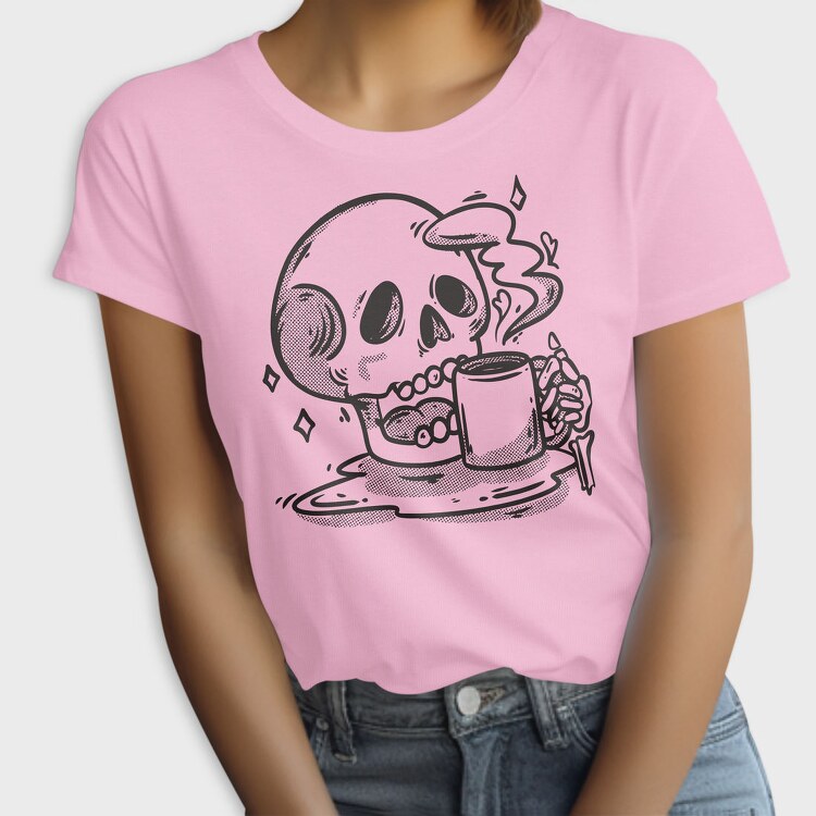 Skull Drinking Coffee Skeleton, Tricou Femei
