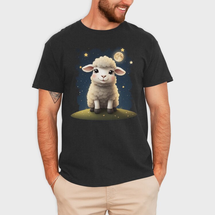 Cute Sheep And Moon, Tricou Barbati (Unisex)