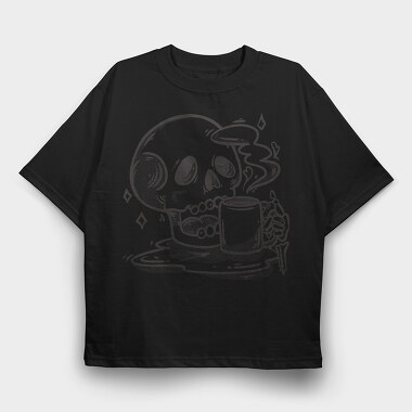 Skull Drinking Coffee Skeleton, Tricou Oversize Barbati (Unisex)