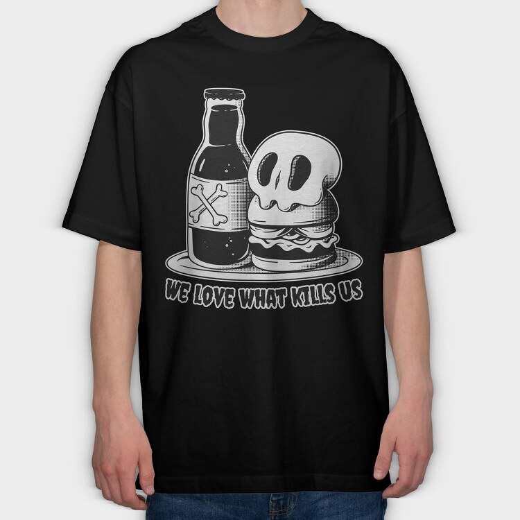 Skull Hamburguer And Beer Burguer, Tricou Oversize Barbati (Unisex)