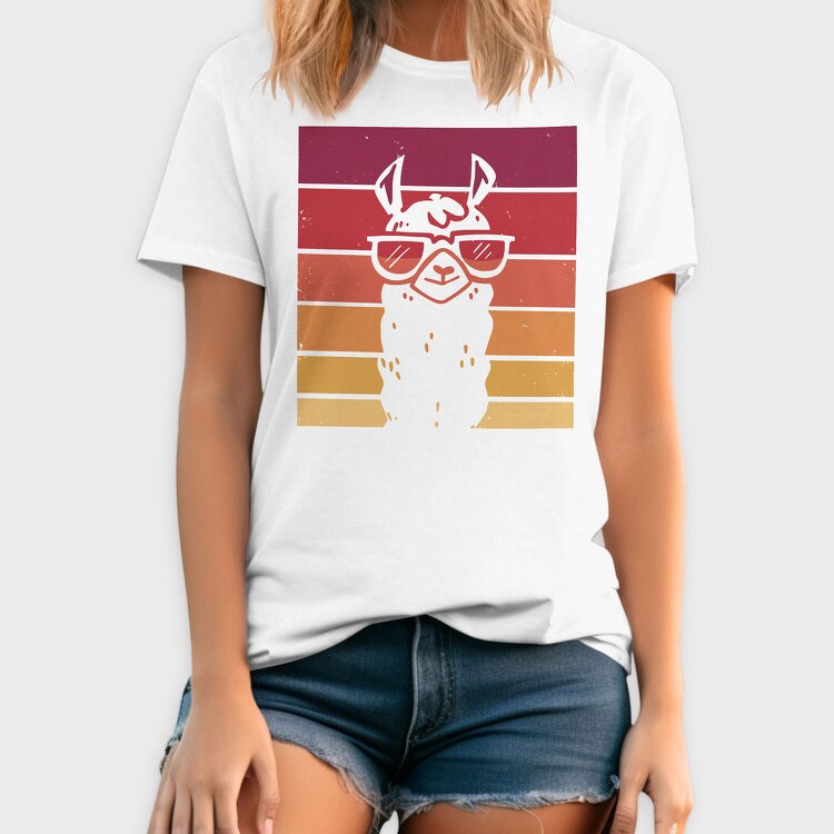 Llama Animal Retro Sunset, Tricou Barbati (Unisex)