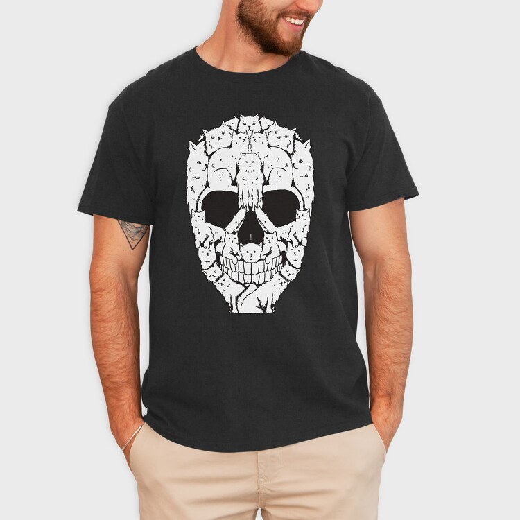 Skull Made Of Cat Animals, Tricou Barbati (Unisex)