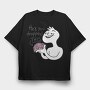 Cartoon Man Holding Brain Hey You Dropped This, Tricou Oversize Barbati (Unisex)