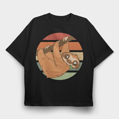 Cute Sloth In Retro Sunset, Tricou Oversize Barbati (Unisex)