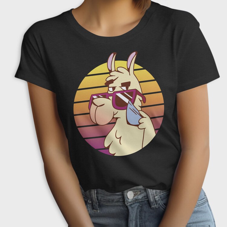 Llama Animal With Sunglasses, Tricou Femei