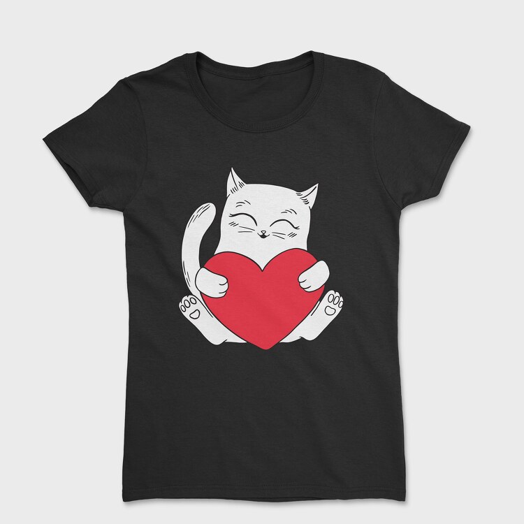 Tricou Femei, Cat Holding Heart