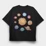 Cute Solar System With Planets Kawaii, Tricou Oversize Barbati (Unisex)