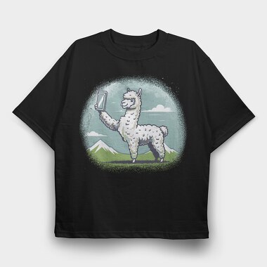 Llama Selfie Request, Tricou Oversize Barbati (Unisex)