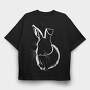 Rabbit White Outline, Tricou Oversize Barbati (Unisex)