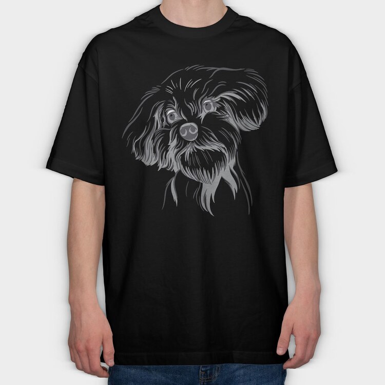 Cool Dog Illustration Doodle, Tricou Oversize Barbati (Unisex)