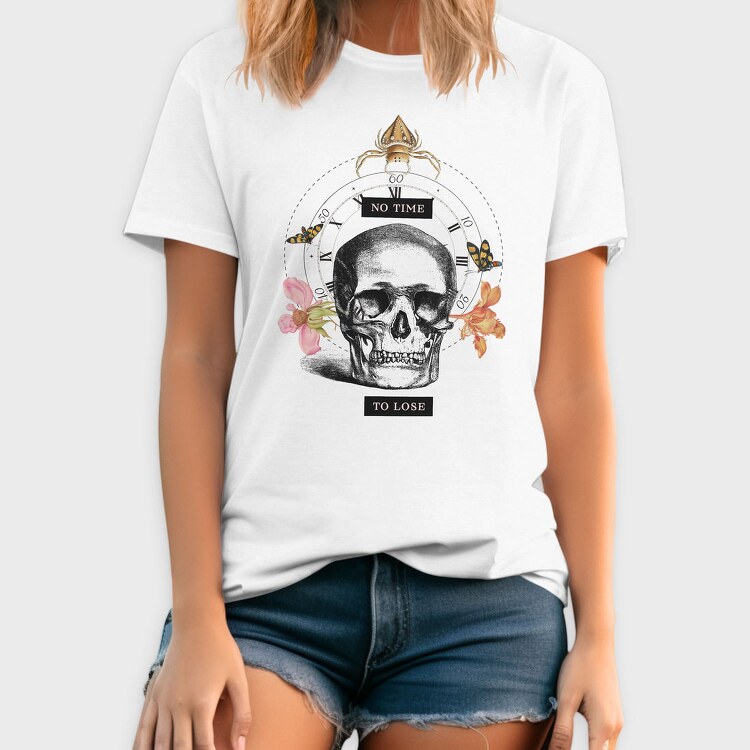 Skull With Clock And Insects Vintage Time, Tricou Barbati (Unisex)