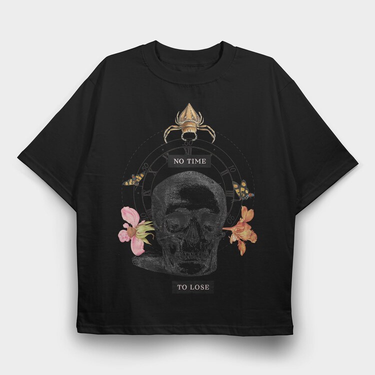 Skull With Clock And Insects Vintage Time, Tricou Oversize Barbati (Unisex)