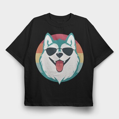 Cool Husky With Sunglasses Face, Tricou Oversize Barbati (Unisex)