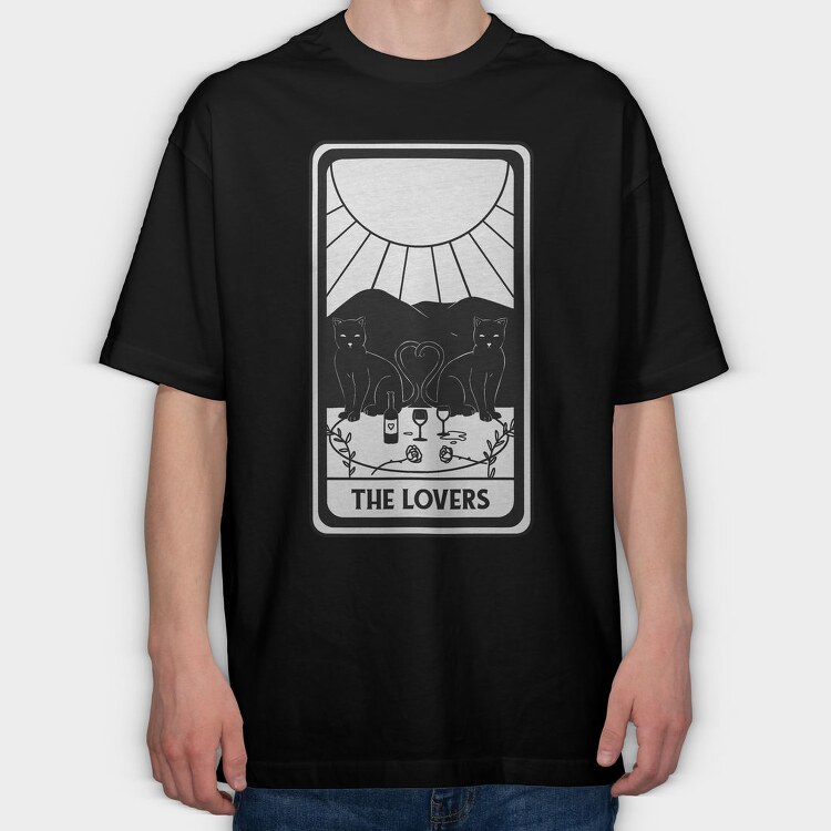 Cool Lovers Tarot Card The Cat, Tricou Oversize Barbati (Unisex)