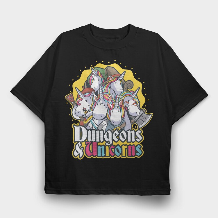 Dungeons Unicorns, Tricou Oversize Barbati (Unisex)