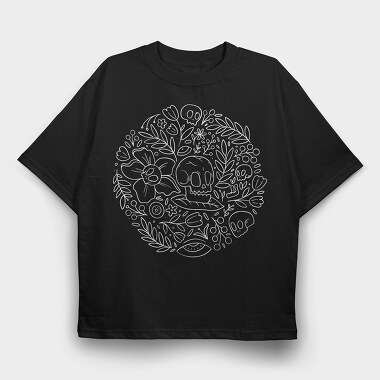 Skulls And Flowers Nature Round, Tricou Oversize Barbati (Unisex)