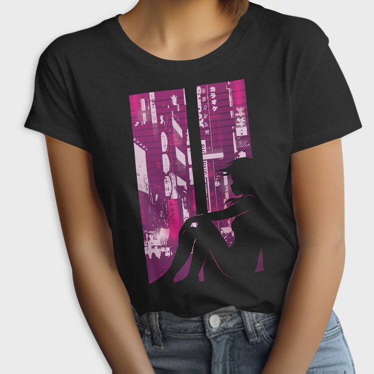 Cyberpunk Girl Silhouette Vaporwave Window, Tricou Femei