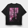 Cyberpunk Girl Silhouette Vaporwave Window, Tricou Oversize Barbati (Unisex)